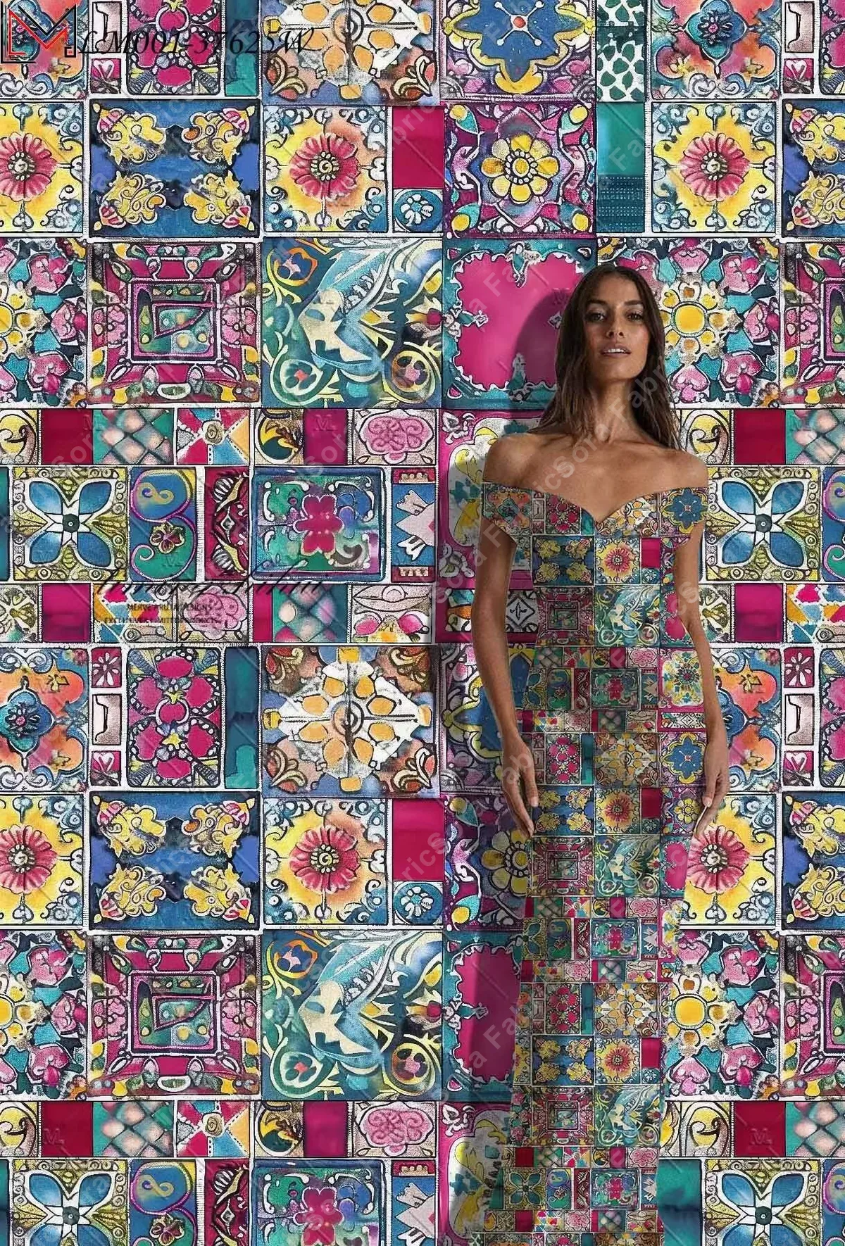 Tecido rayon estilo ankara com blocos de cor fortes