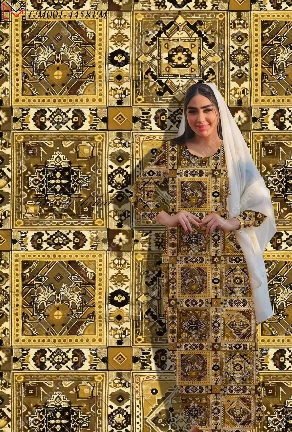 Tecido rayon patchwork geométrico para kaftan e vestido