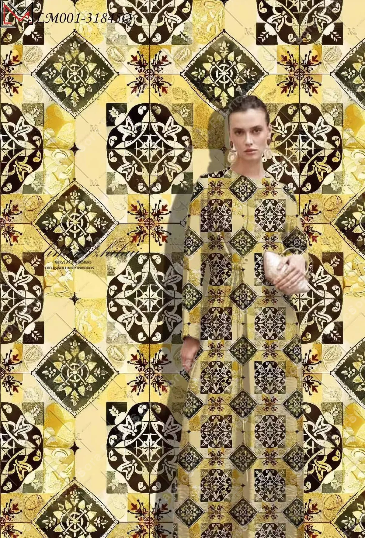 Vista do tecido africano geométrico estampado em volume