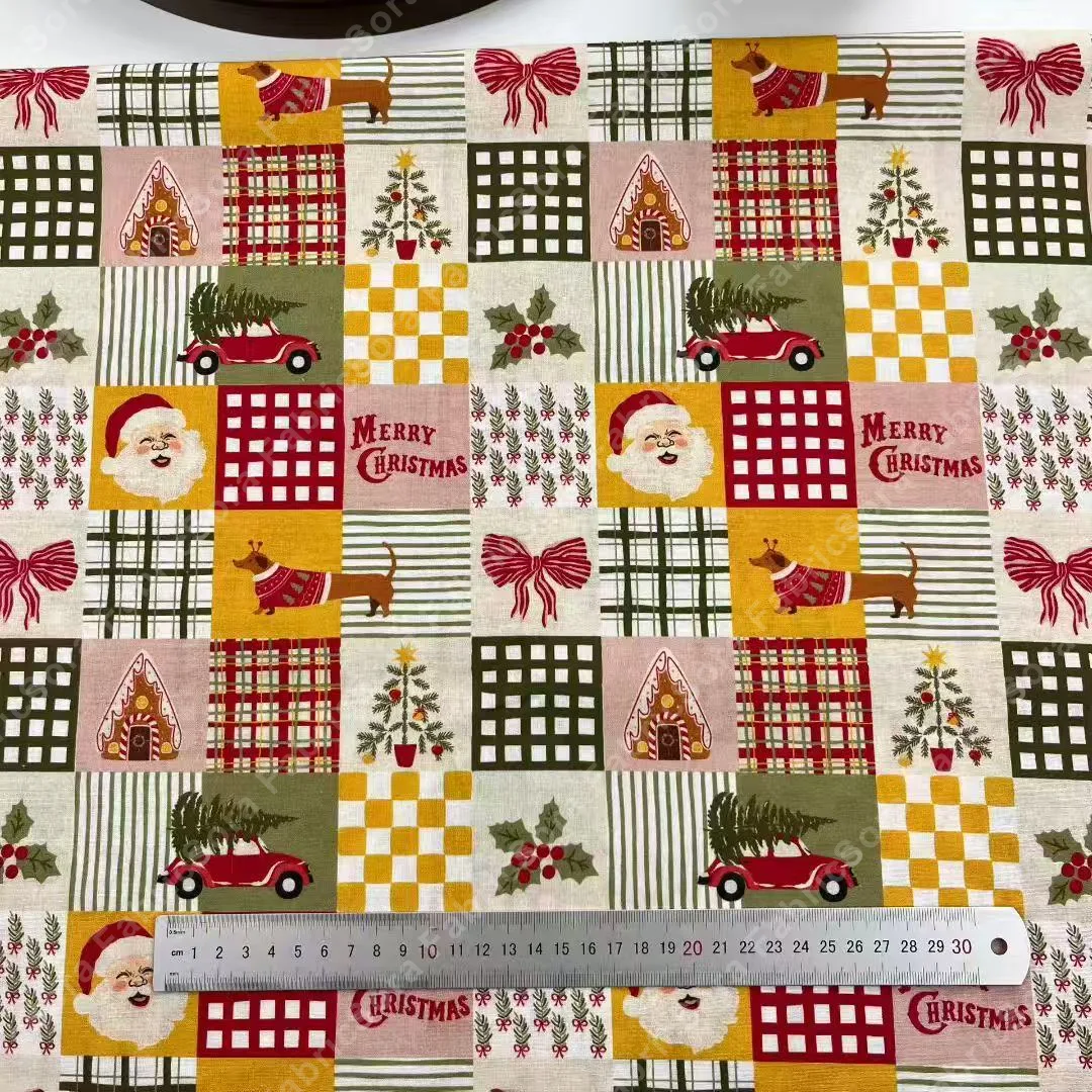 Detalle de tela cotton estampada de Navidad