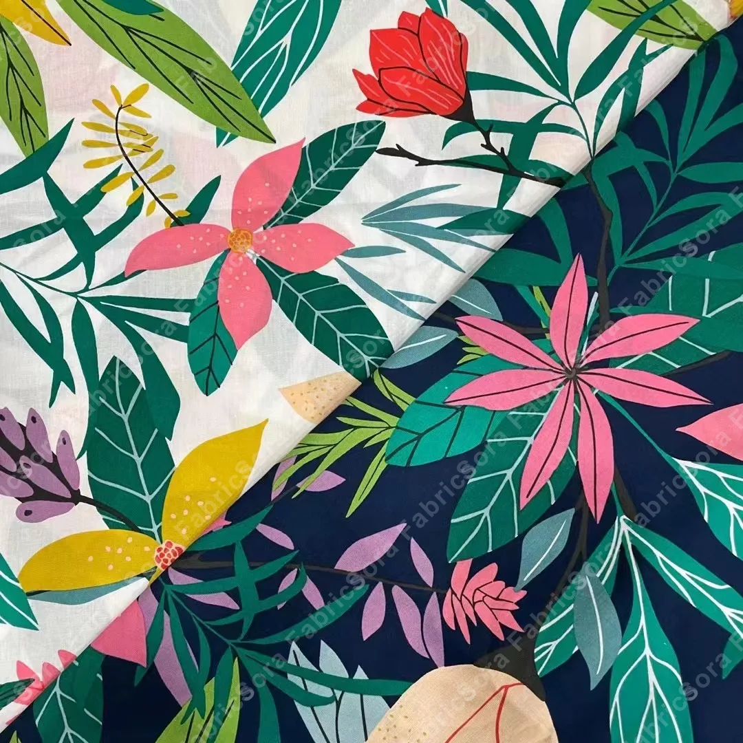 Large tropical floral cotton poplin with oversized star blooms