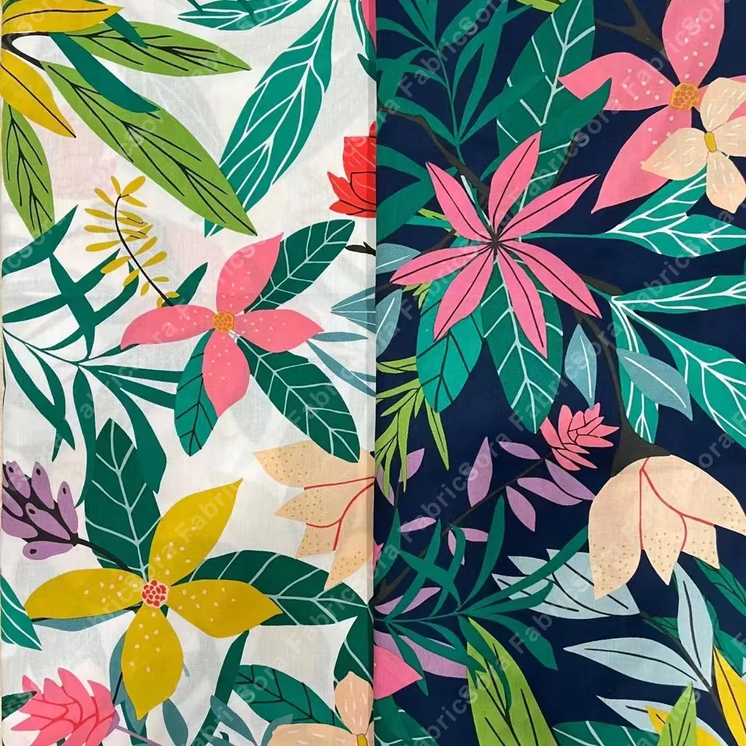 Ivory ground large floral cotton poplin fabric