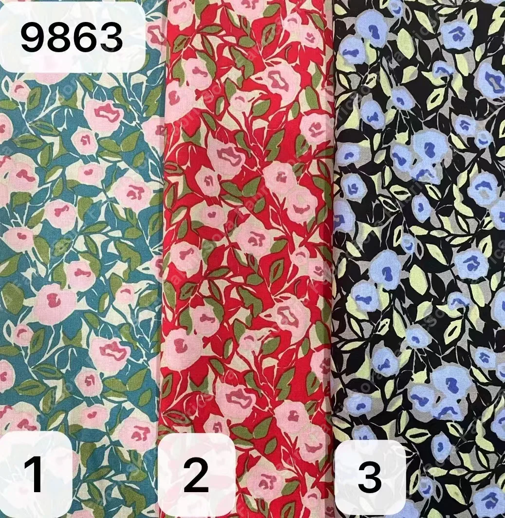 Teal ground rosebud cotton poplin fabric