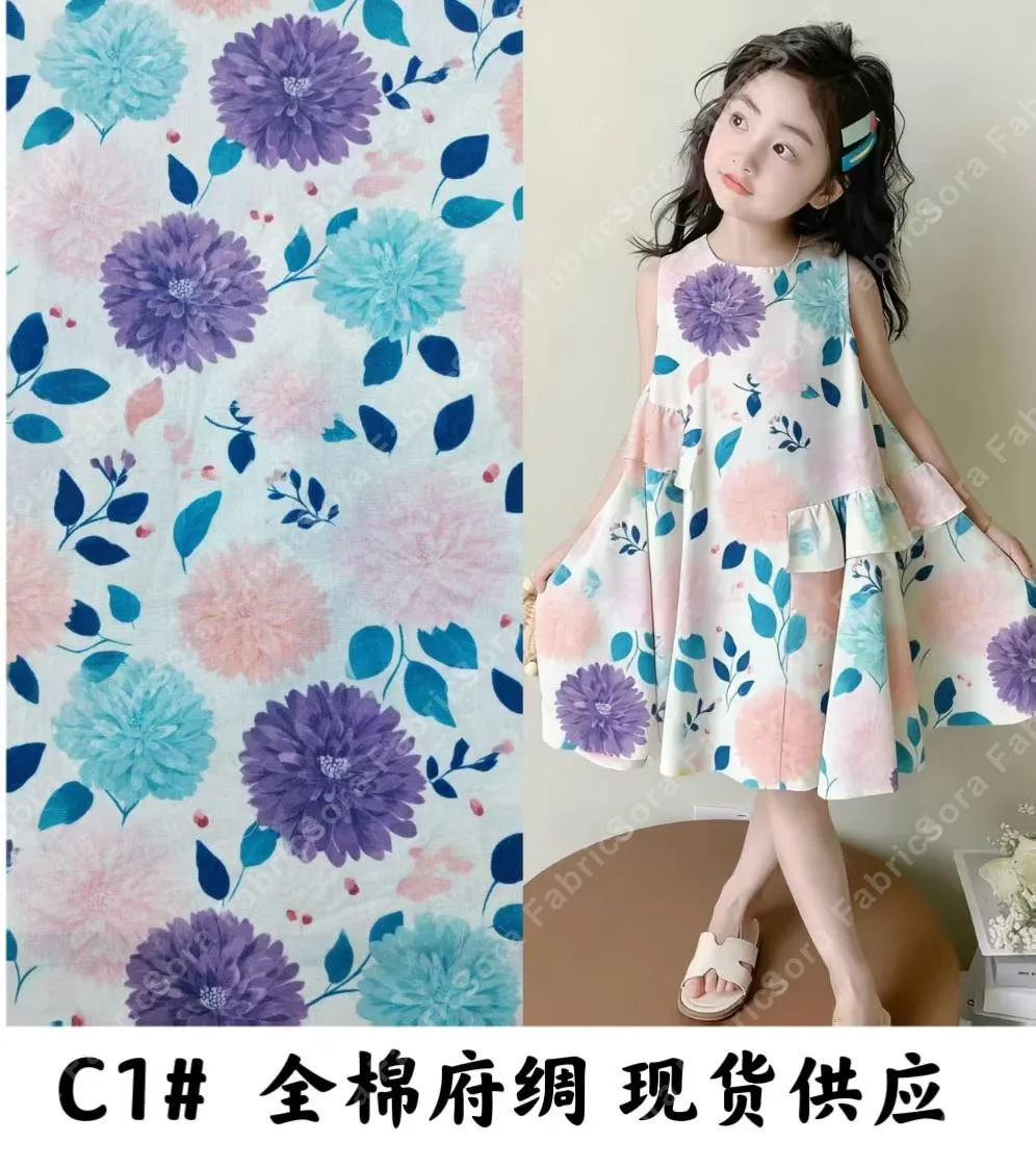 Tissu coton popeline floral pour robes enfants et femmes