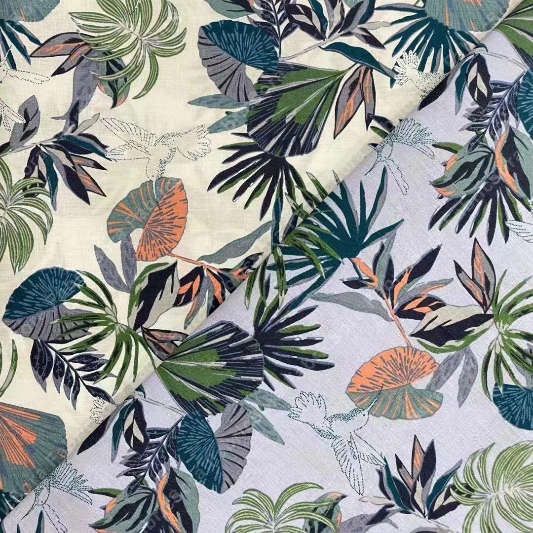Coton popeline feuille d'éventail palmier pour tenues resort estivales