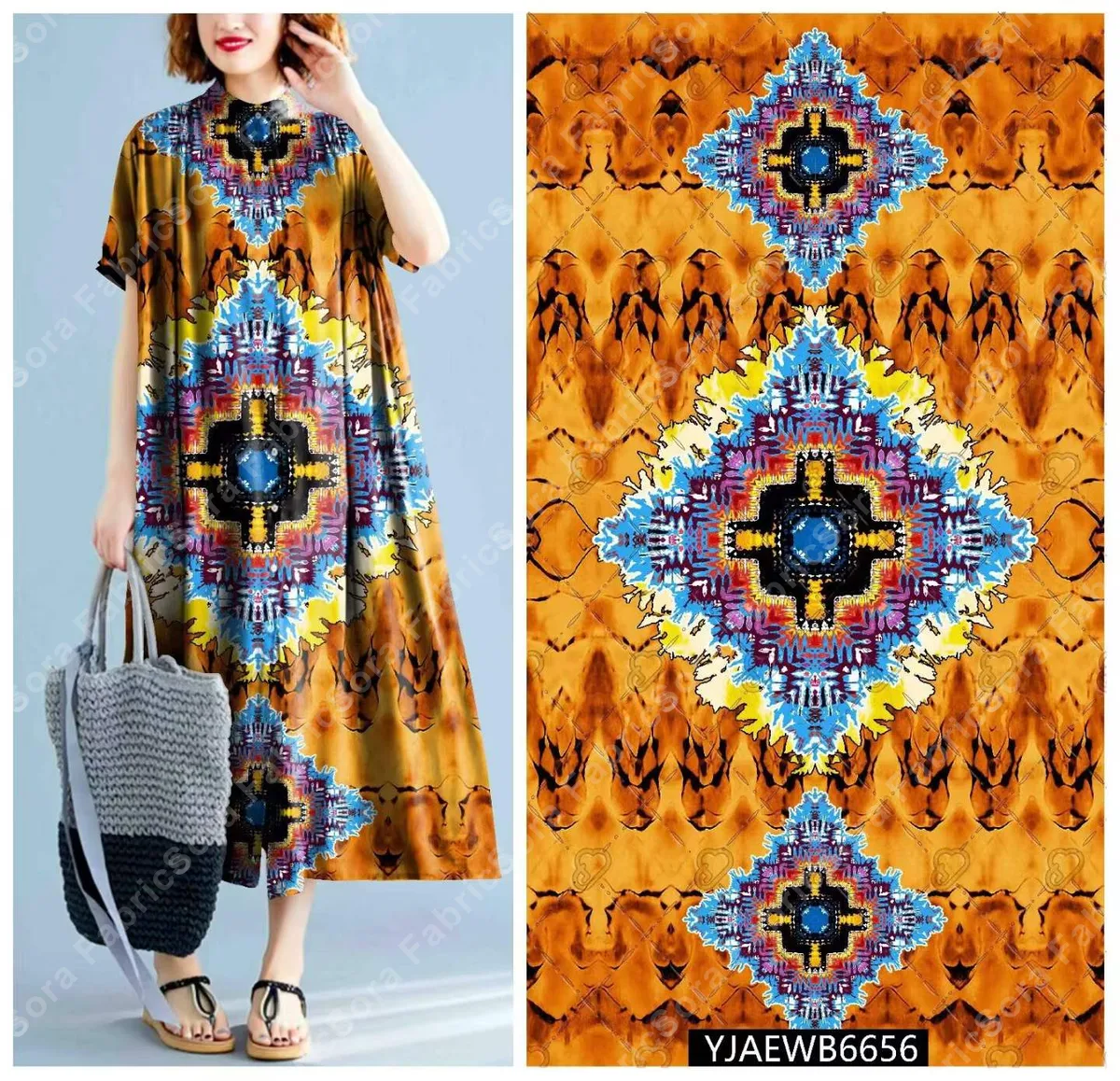 Simetrik motifli jalabiya stili rayon kumaş