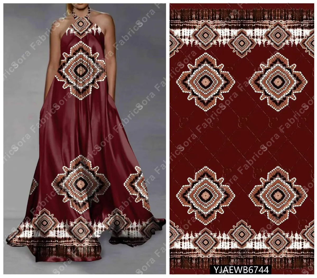 Geleneksel cüppe rayon kumaş panel baskı detayı