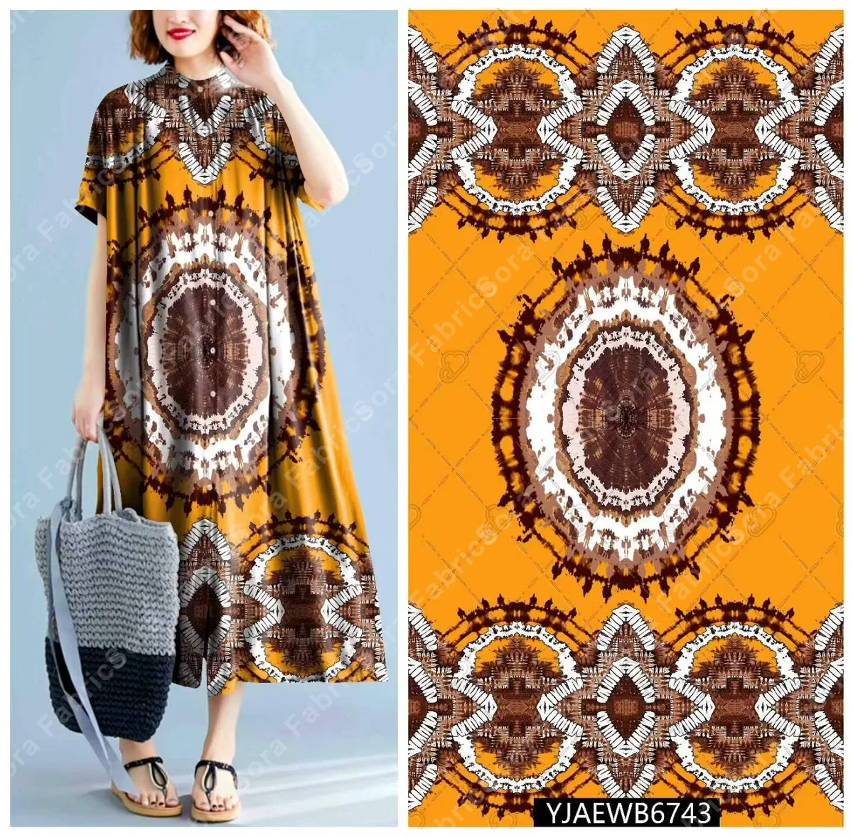 Etnik kaftan baskı toptan kumaş rulosu yakın çekim