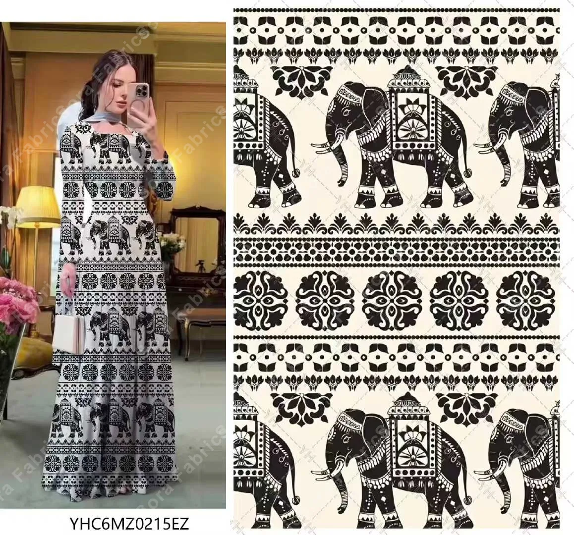 Etnik kaftan baskı hazır stok baskılı kumaş