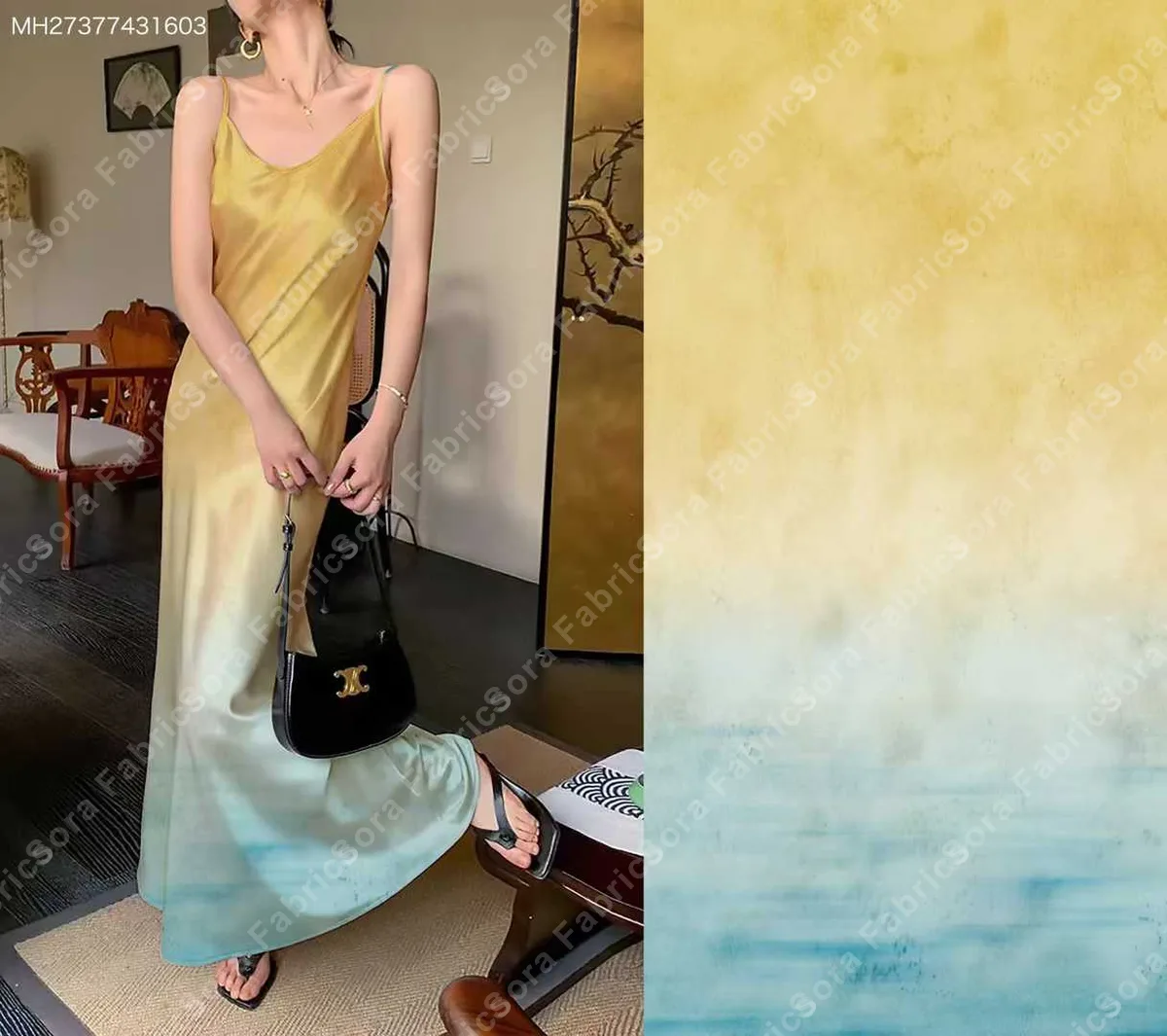 Ombre tie-dye baskı kumaş detay görünümü