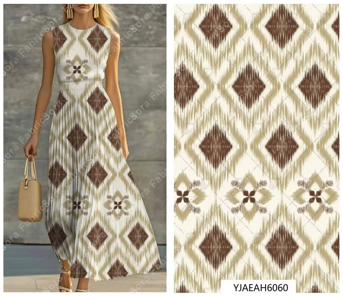 Ikat print rayon fabric close-up showing color blending