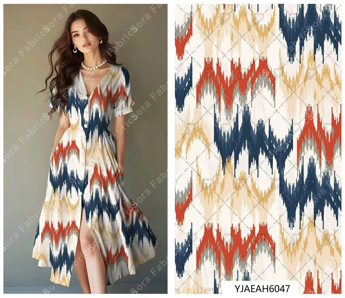 Tela rayon ikat en paleta étnica de tonos terrosos