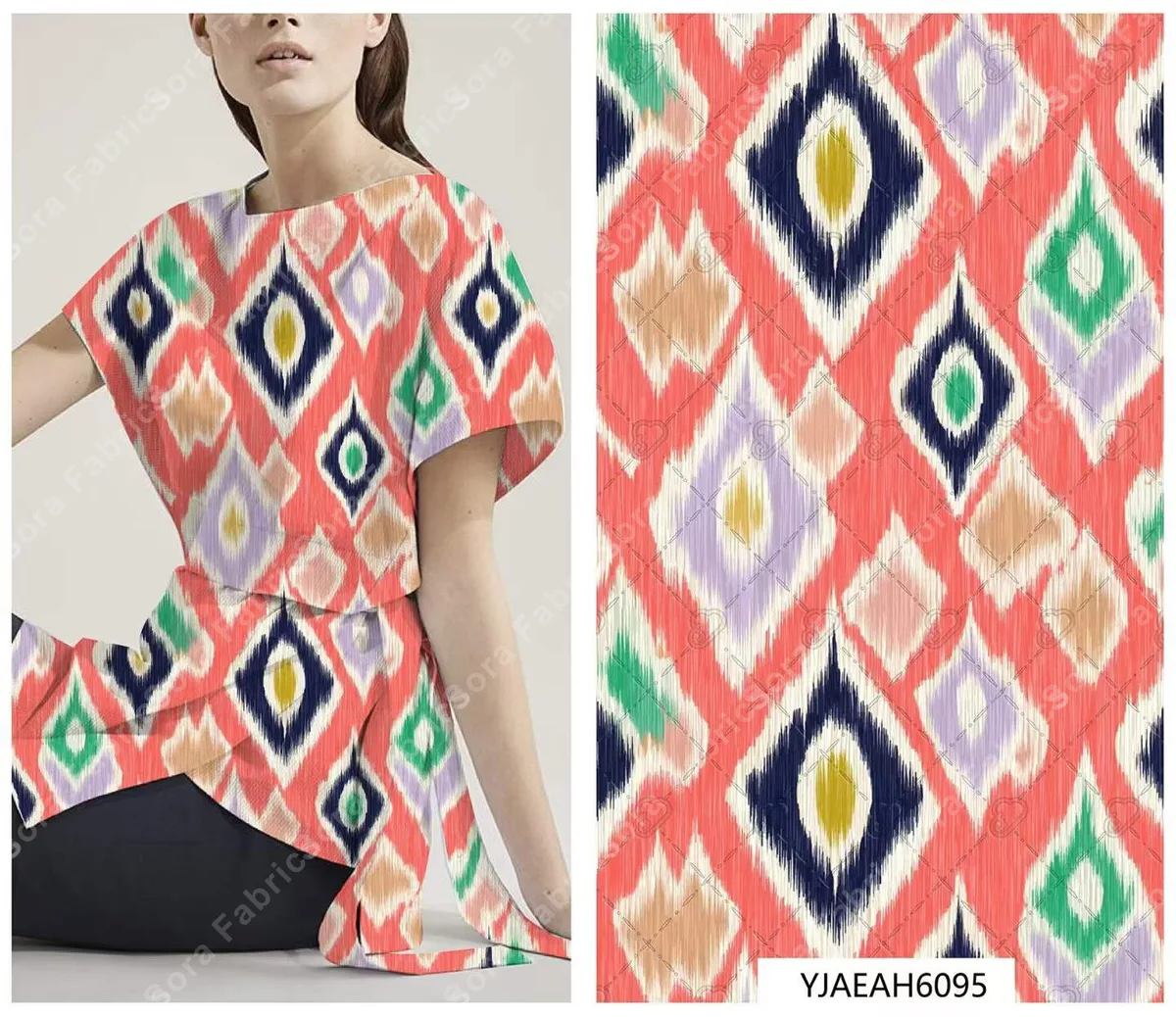 Tela rayon estampada ikat Atlas para vestidos y pañoletas