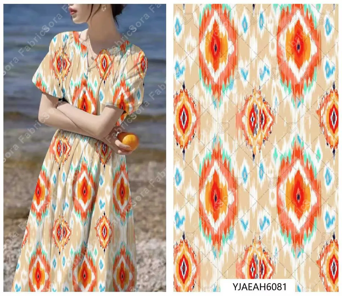 Rollo mayorista de tela rayon viscose ikat con stock disponible