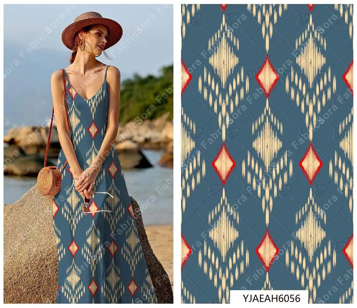 Primer plano de ikat rayon mostrando la nitidez del estampado