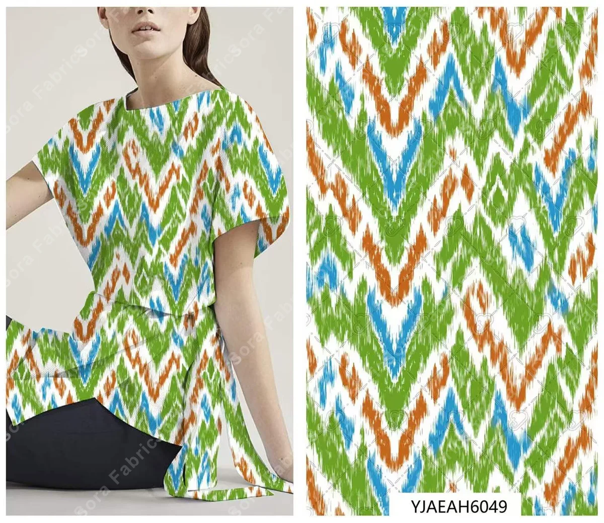 Detalle de color y textura de la tela rayon ikat