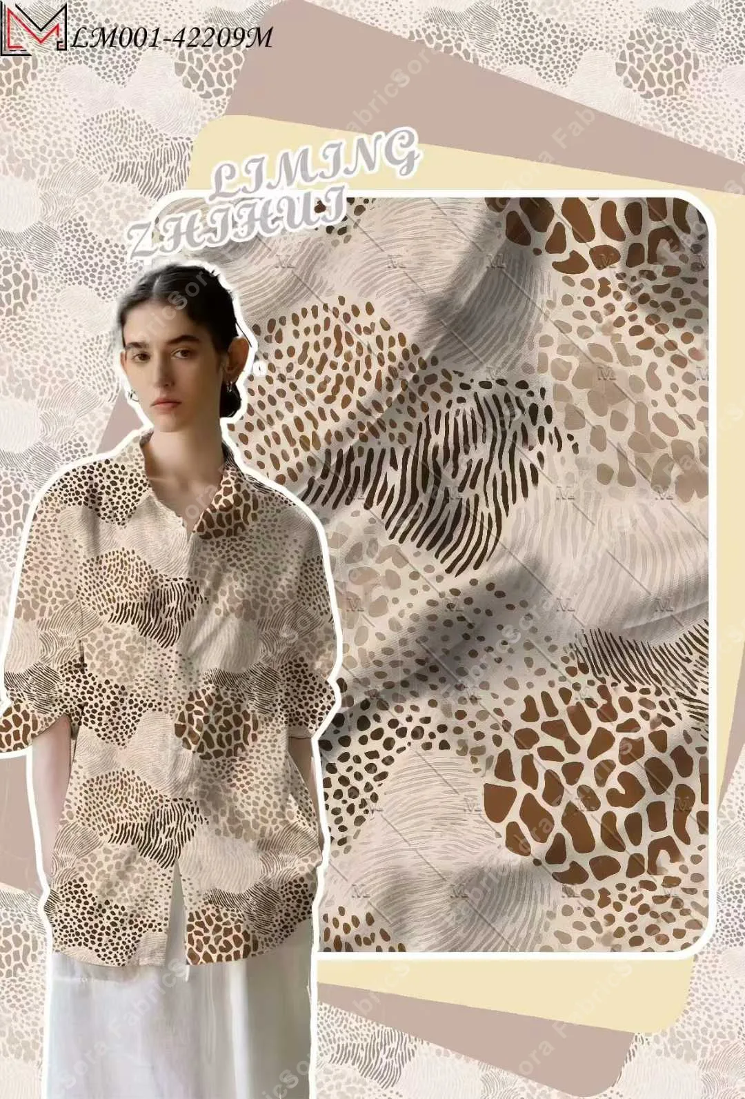 Detalle de tela rayon con estampado leopardo