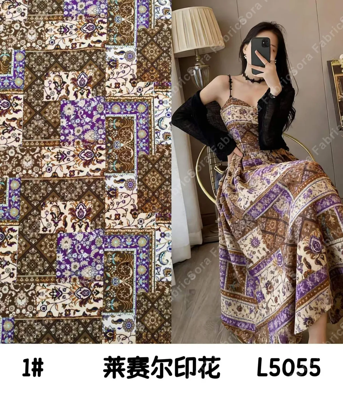 Rollo mayorista de lyocell estampado bohemio con stock disponible