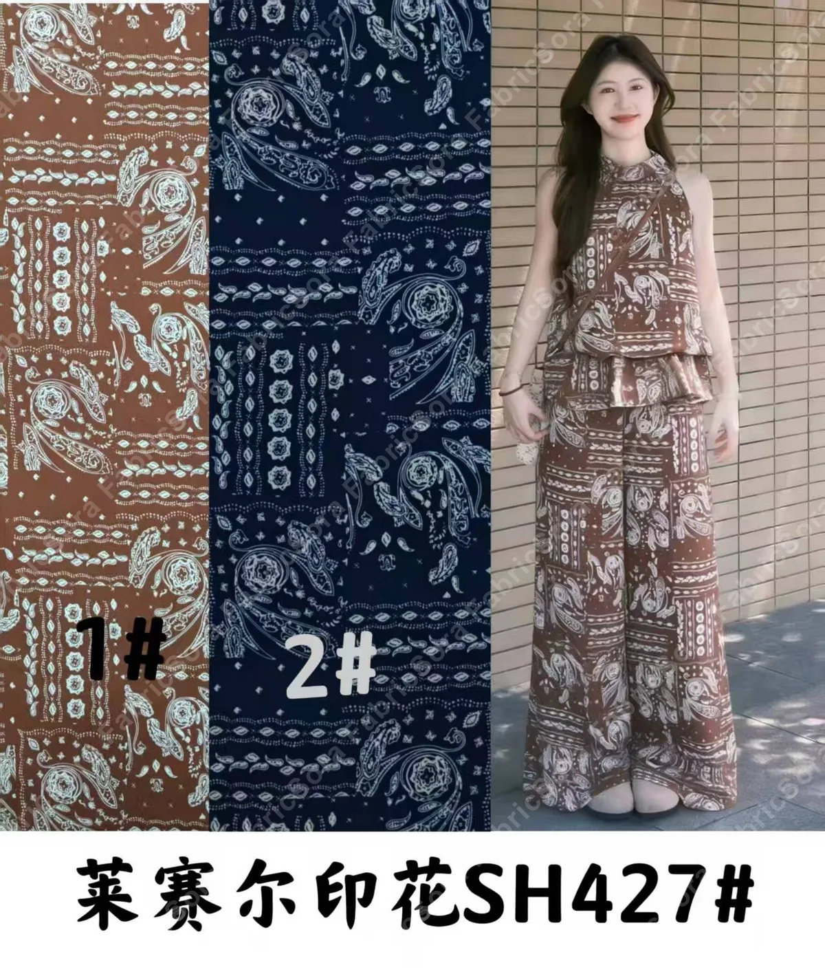 Detalle de tela lyocell estampada bohemia