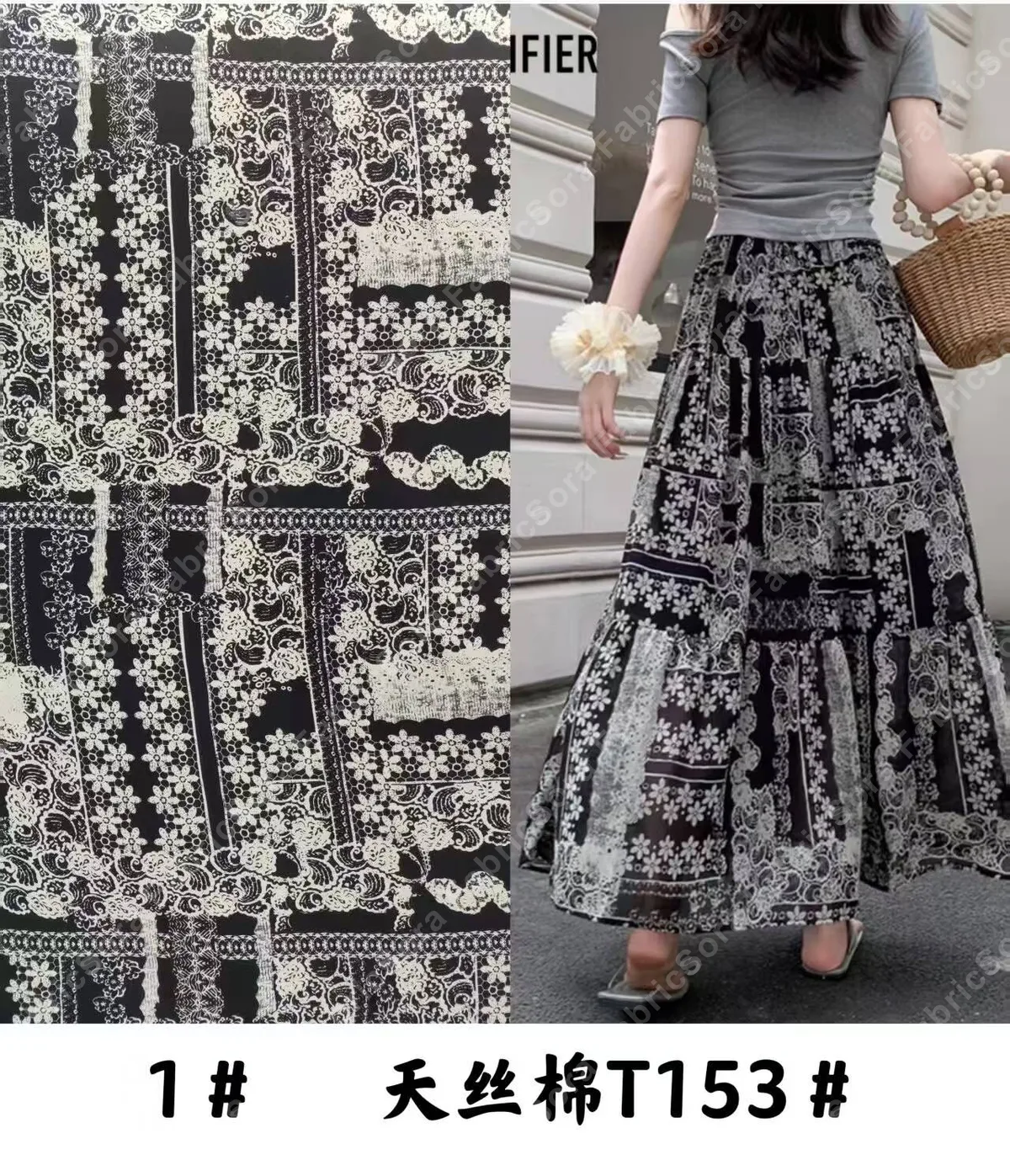 Primer plano del lyocell boho mostrando la nitidez del estampado