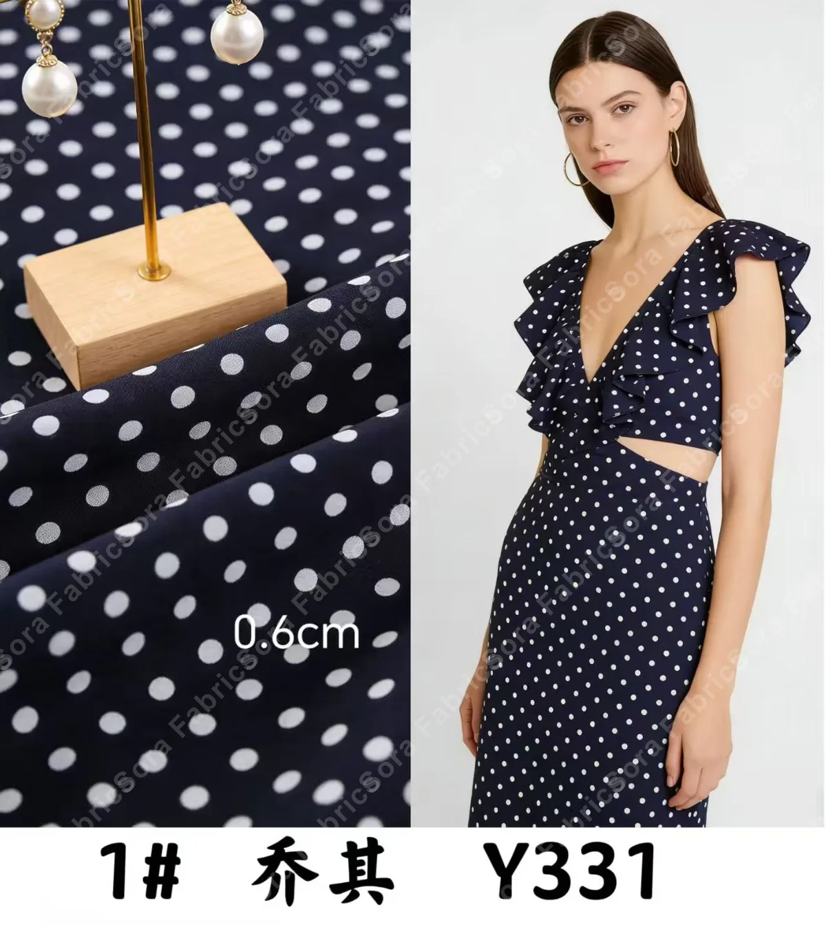 Polka dot rayon fabric with classic circular pattern