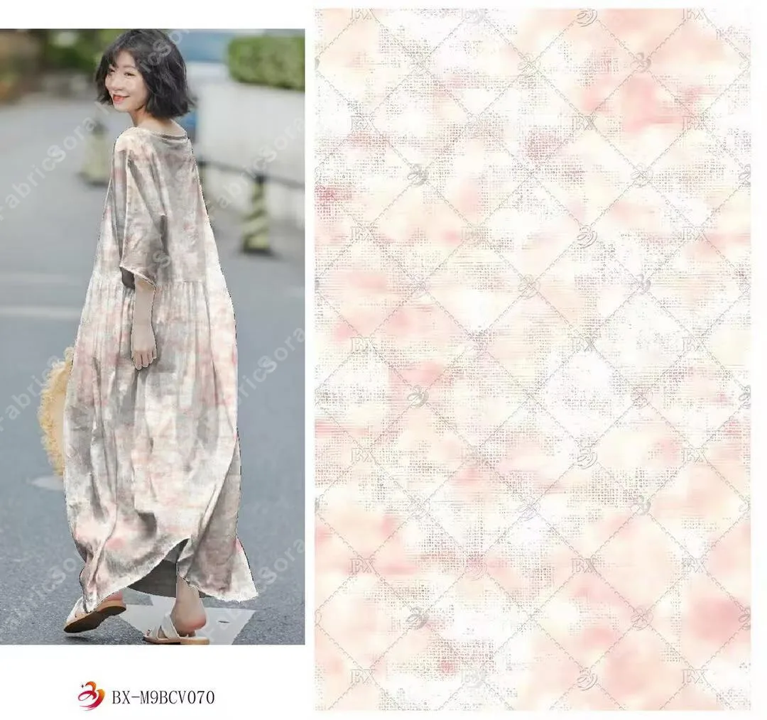 Blush pink watercolor rayon viscose fabric for romantic dress