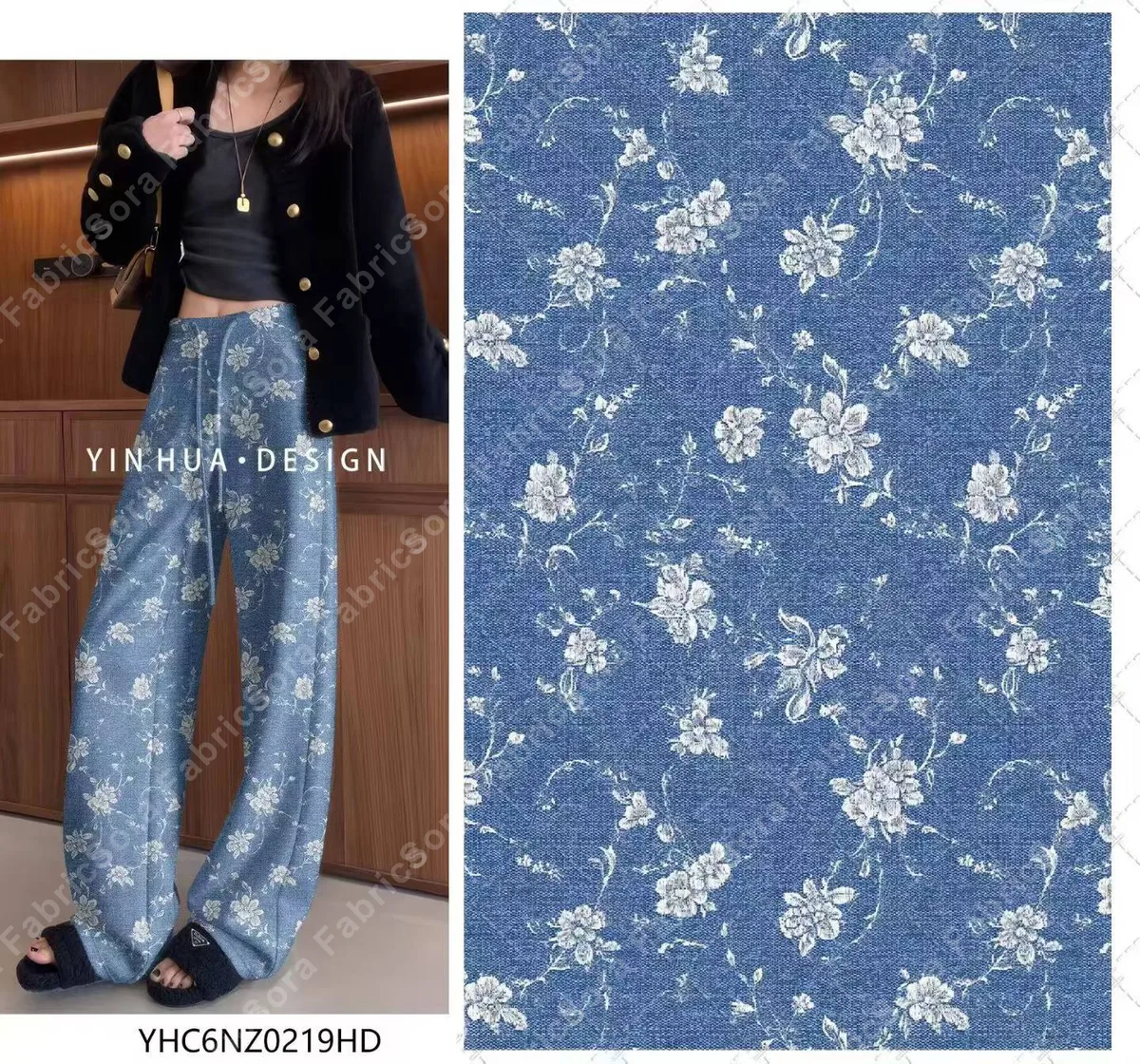 Faux denim rayon for wide-leg pants