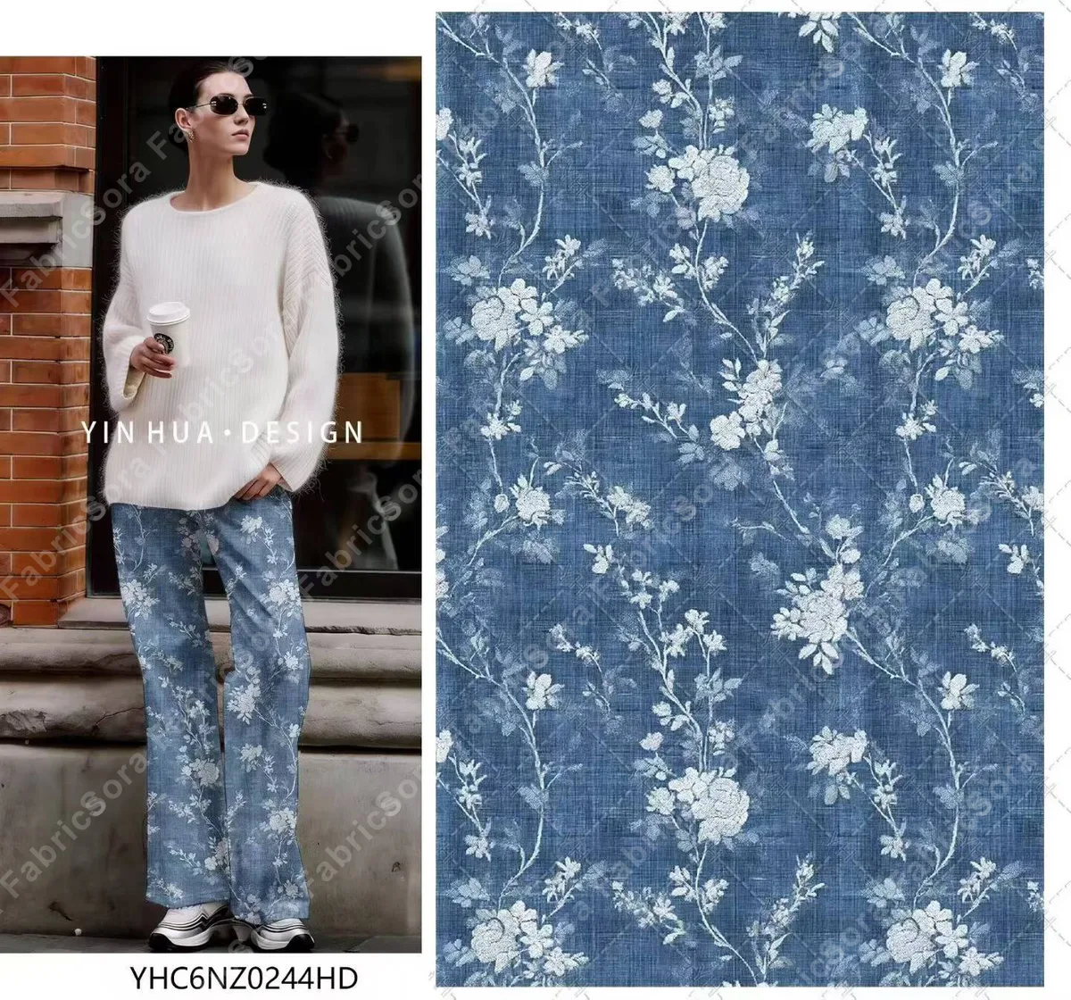 Denim floral rayon for summer dress