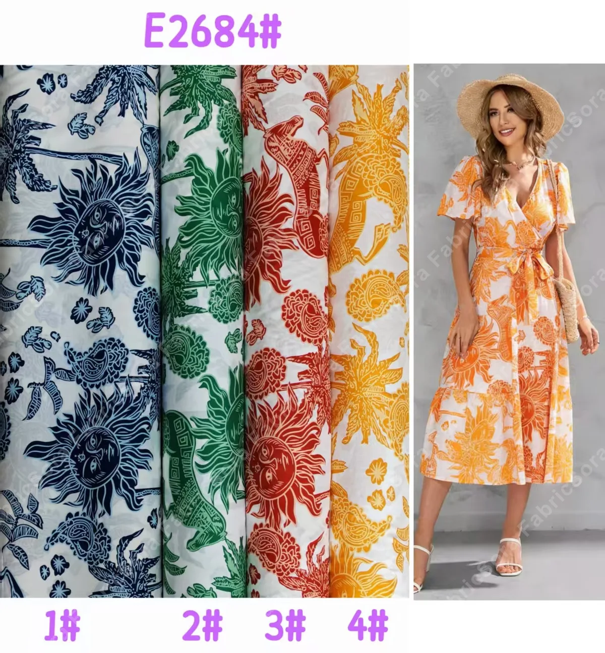 Tecido rayon floral statement em tons quentes