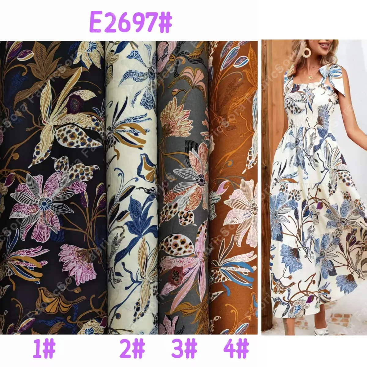 Tecido rayon viscose floral grande pronta entrega atacado