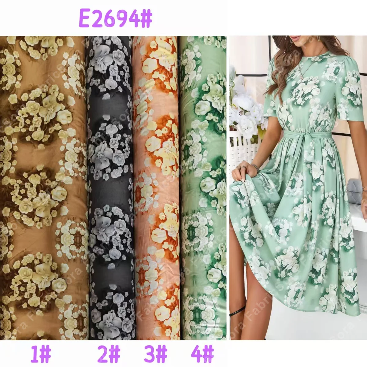 Vista em detalhe do tecido floral grande