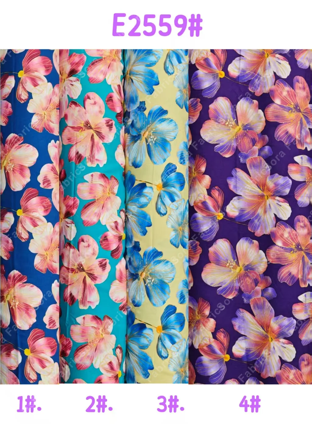 Detalhe de cor e textura da estampa floral grande