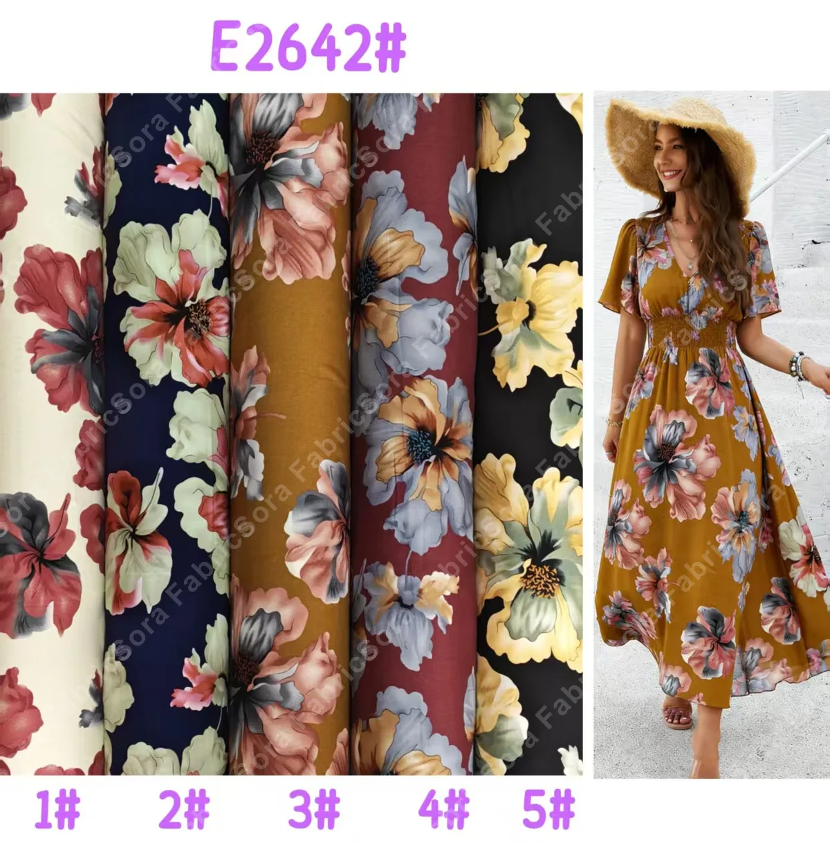 Vista do tecido floral grande estampado em volume