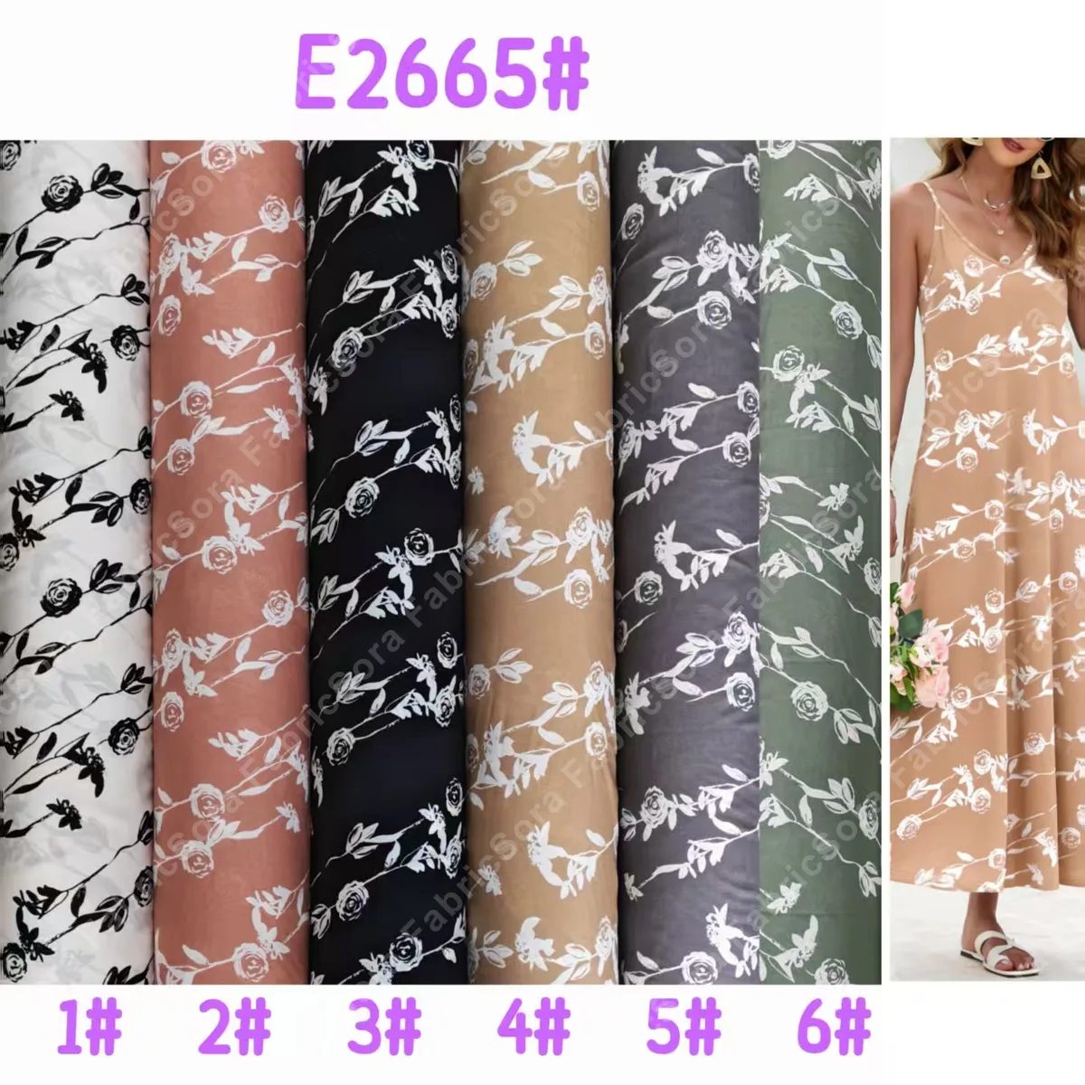 Tela rayon floral mediano para blusas y jumpsuits