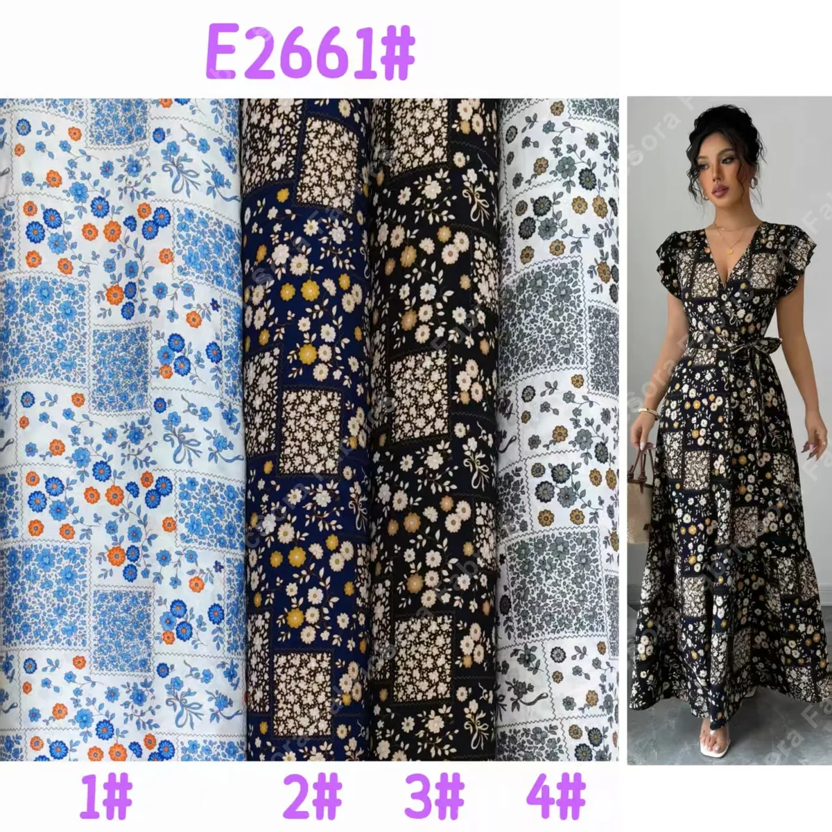 Tela rayon floral de escala media mayorista, stock disponible