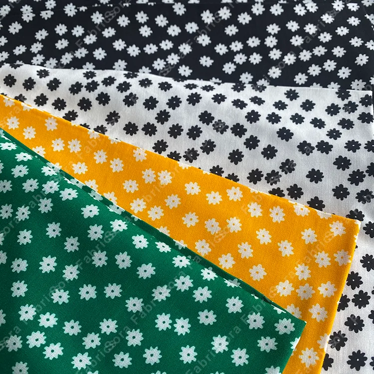Mini daisy monochrome rayon viscose fabric with clean geometric motif