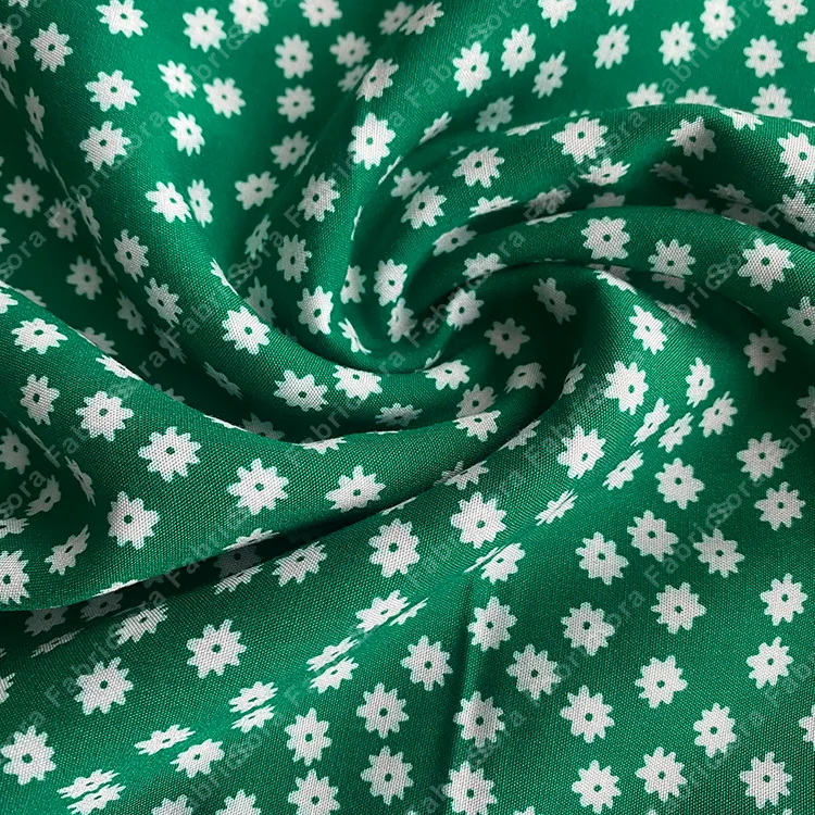 Small daisy print rayon fabric in black and white