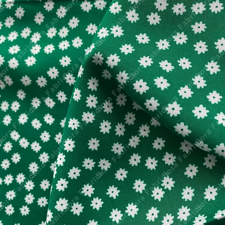 Retro mini floral rayon fabric in mustard and green grounds