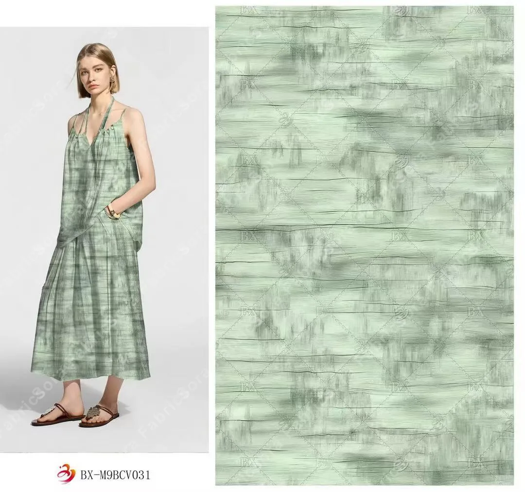 Mint green brushstroke rayon for wide-leg pants