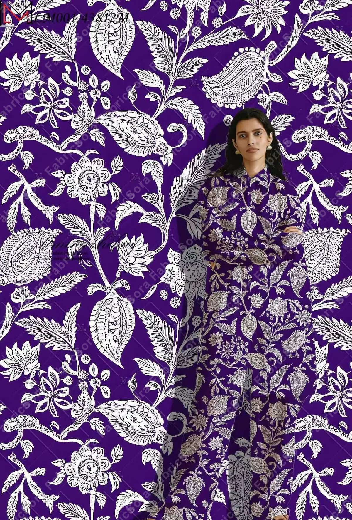 Kaftan için İran botanik mor rayon viscose kumaşı