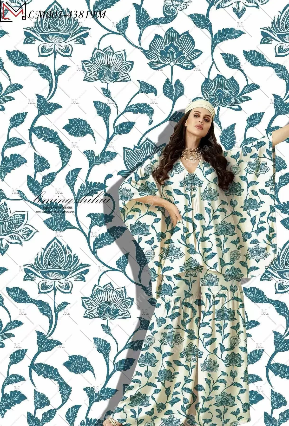 Persian vine rayon for long tunic in purple