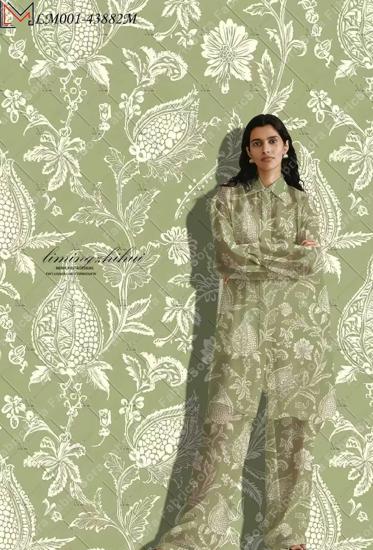 Beyaz İran çiçek sarmaşıklı hardal sarısı rayon