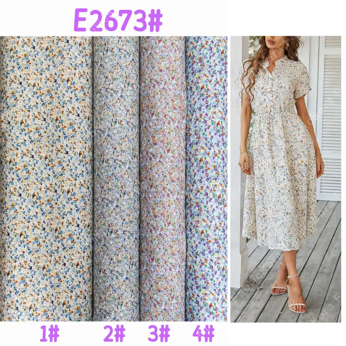 Small ditsy floral rayon fabric with delicate repeating pattern