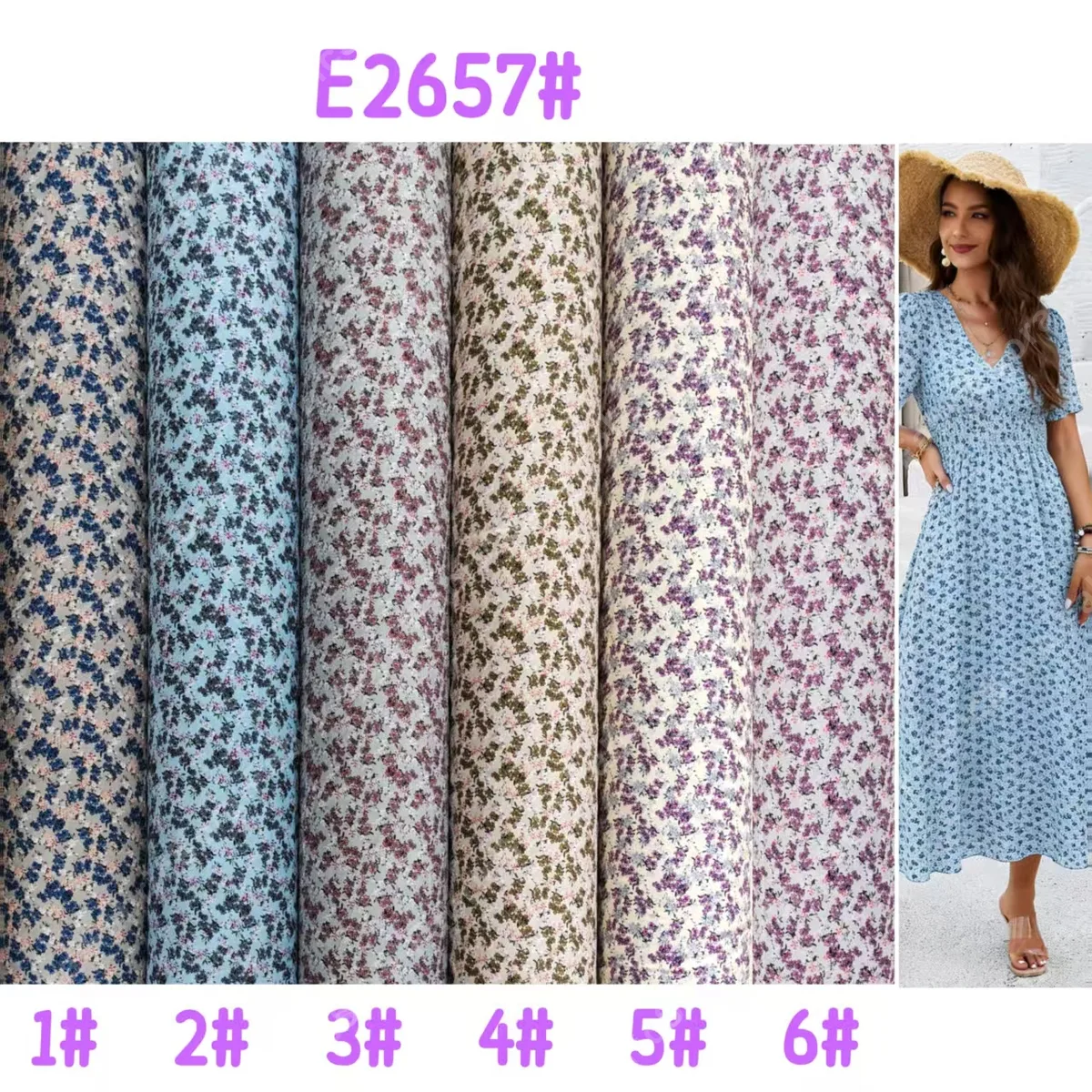 Tela rayon floral pequeño romántica en pasteles suaves