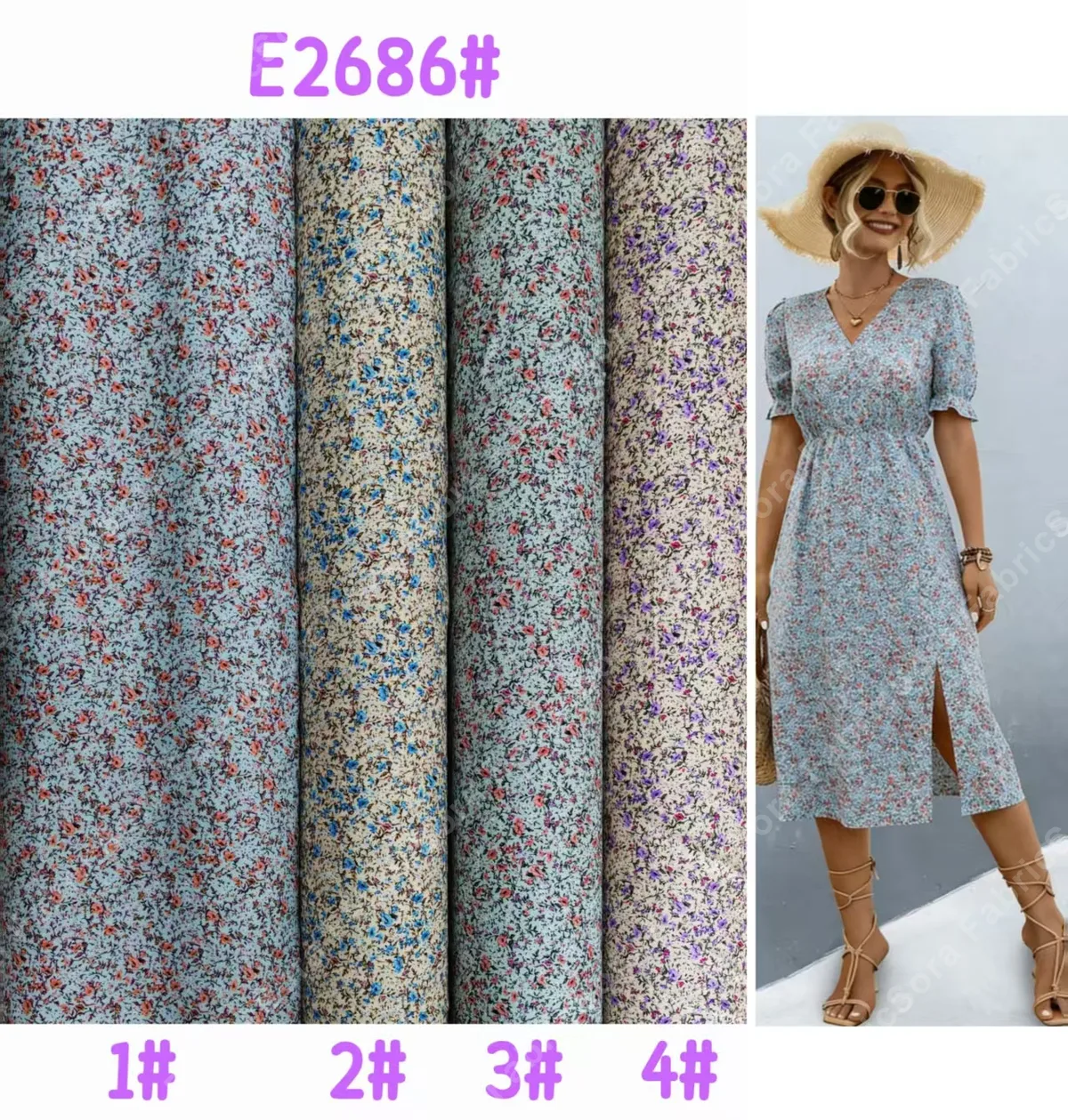 Rollo mayorista de tela rayon viscose ditsy con stock disponible