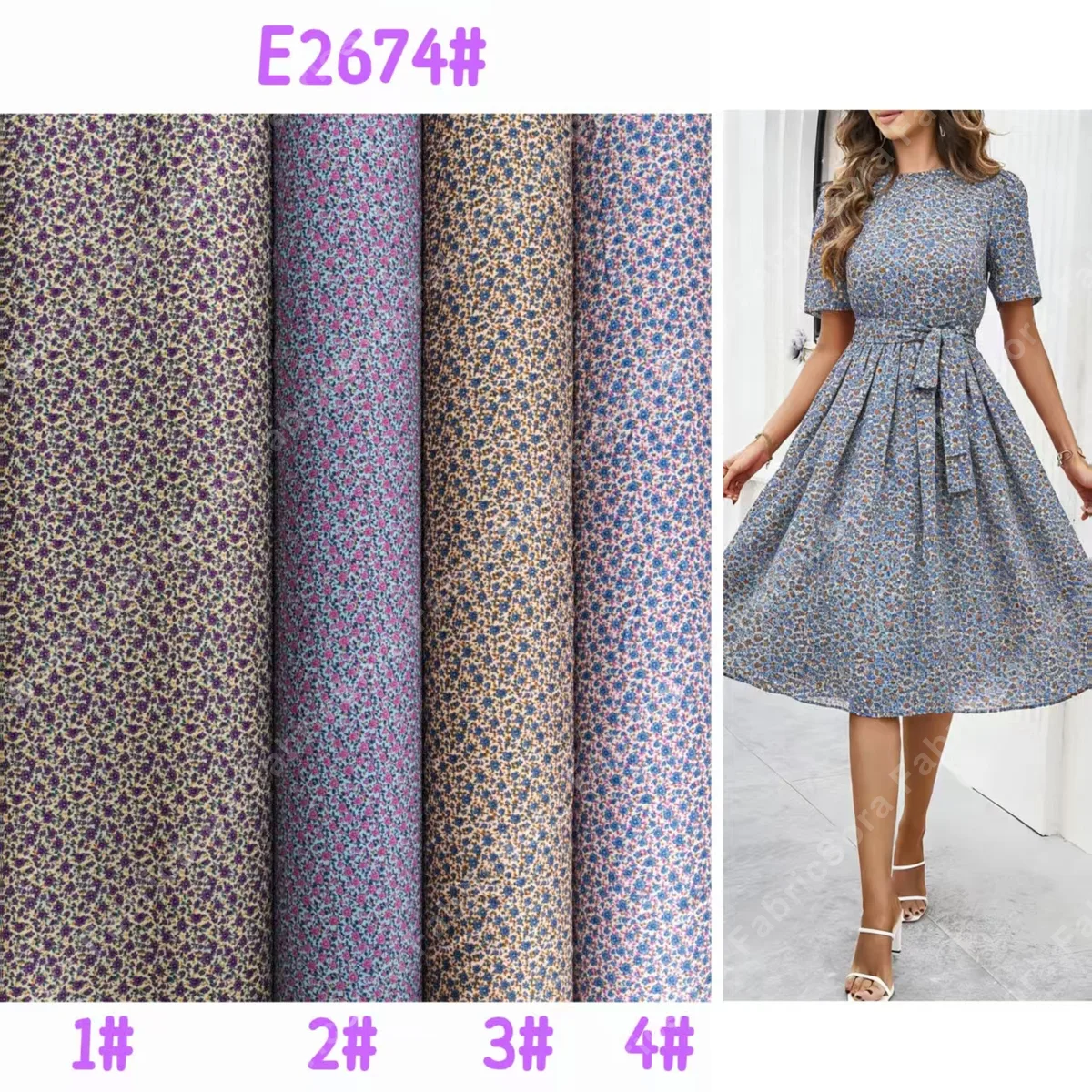 Detalle de tela rayon floral ditsy pequeño