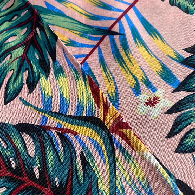 Blush pink palm rayon fabric for dresses and blouses