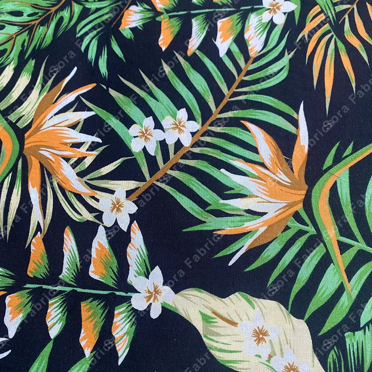 Detalhe de cor e textura da estampa tropical havaiana