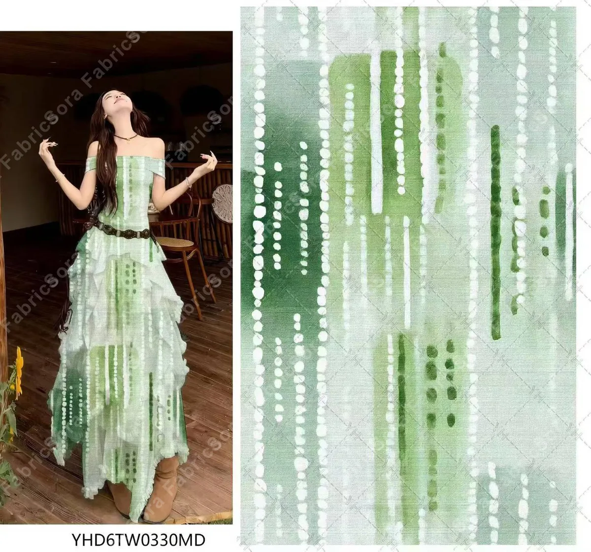 Watercolor stripe rayon viscose fabric in soft mint green