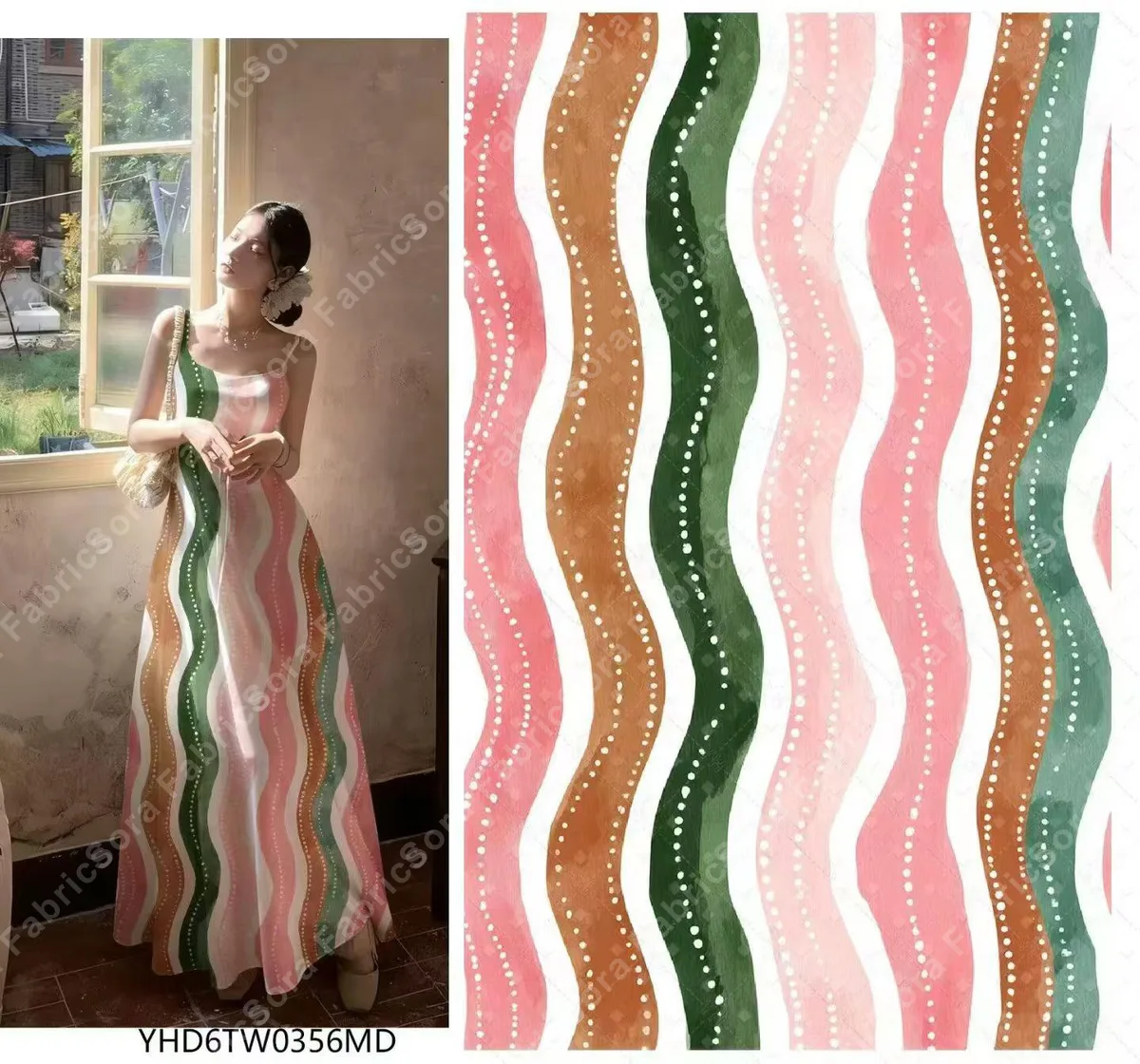 Vertical brushstroke stripe rayon fabric for dress